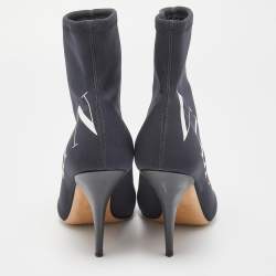 Pre Owned Valentino Black Black Nylon VLTN Pointed Toe Ankle Booties Size 40