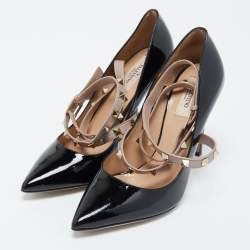Pre Owned Valentino Black Patent and Leather Rockstud Pumps Size 39