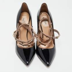 Pre Owned Valentino Black Patent and Leather Rockstud Pumps Size 39