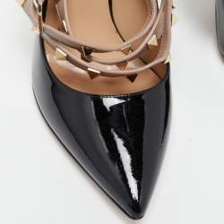 Pre Owned Valentino Black Patent and Leather Rockstud Pumps Size 39