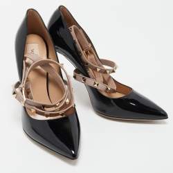Pre Owned Valentino Black Patent and Leather Rockstud Pumps Size 39