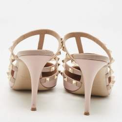 Pre Owned Valentino Pink Leather Rockstud Pointed Toe Slide Sandals Size 40.5