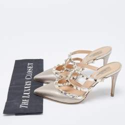 Pre Owned Valentino Metallic Leather Rockstud Slides Size 37 