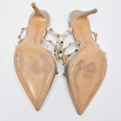 Pre Owned Valentino Metallic Leather Rockstud Slides Size 37 