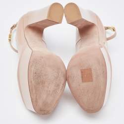 Pre Owned Valentino Beige Patent Leather Tango Platform Ankle Strap Pumps Size 38