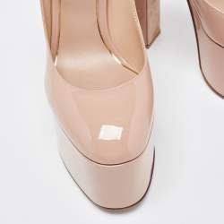 Pre Owned Valentino Beige Patent Leather Tango Platform Ankle Strap Pumps Size 38