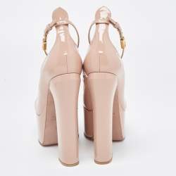 Pre Owned Valentino Beige Patent Leather Tango Platform Ankle Strap Pumps Size 38