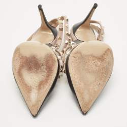 Pre Owned Valentino Black/Pink Leather Rockstud Strappy Pointed Toe Pumps Size 41