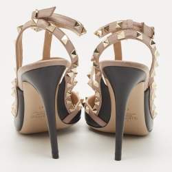 Pre Owned Valentino Black/Pink Leather Rockstud Strappy Pointed Toe Pumps Size 41