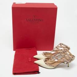 Pre Owned Valentino Pink/White Patent Leather Rockstud Strappy Pointed Toe Pumps Size 40