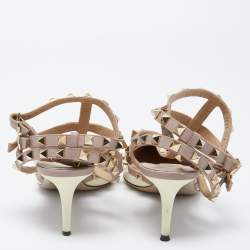 Pre Owned Valentino Pink/White Patent Leather Rockstud Strappy Pointed Toe Pumps Size 40