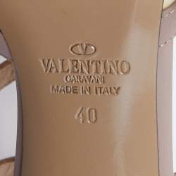 Pre Owned Valentino Pink/White Patent Leather Rockstud Strappy Pointed Toe Pumps Size 40