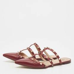 Pre Owned Valentino Burgundy Leather Rockstud Mules Size 40