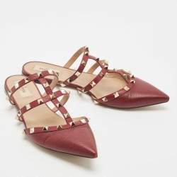 Pre Owned Valentino Burgundy Leather Rockstud Mules Size 40