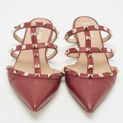 Pre Owned Valentino Burgundy Leather Rockstud Mules Size 40