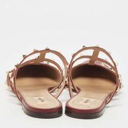 Pre Owned Valentino Burgundy Leather Rockstud Mules Size 40