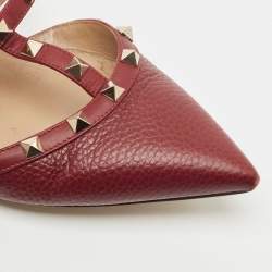 Pre Owned Valentino Burgundy Leather Rockstud Mules Size 40