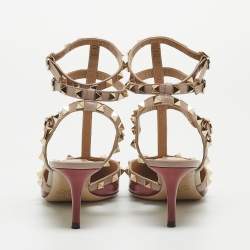 Pre Owned Valentino Pink/Burgundy Patent Leather Rockstud Strappy Pointed Toe Pumps Size 37