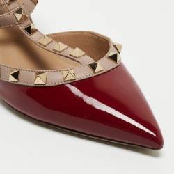 Pre Owned Valentino Pink/Burgundy Patent Leather Rockstud Strappy Pointed Toe Pumps Size 37