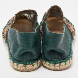 Pre Owned Valentino Green Leather and Lace Espadrille Flats Size 40