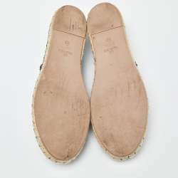 Pre Owned Valentino Green Leather and Lace Espadrille Flats Size 40