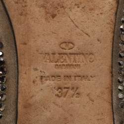 Pre Owned Valentino Grey Satin Crystal Embellished Ballet Flats Size 37.5