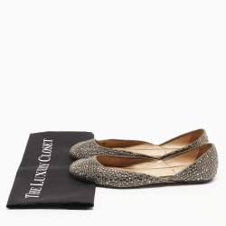 Pre Owned Valentino Grey Satin Crystal Embellished Ballet Flats Size 37.5
