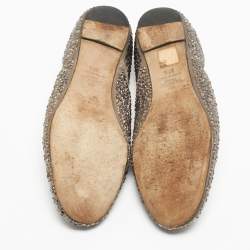 Pre Owned Valentino Grey Satin Crystal Embellished Ballet Flats Size 37.5