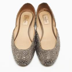 Pre Owned Valentino Grey Satin Crystal Embellished Ballet Flats Size 37.5