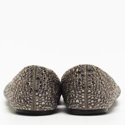 Pre Owned Valentino Grey Satin Crystal Embellished Ballet Flats Size 37.5