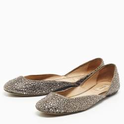 Pre Owned Valentino Grey Satin Crystal Embellished Ballet Flats Size 37.5