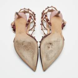 Pre Owned Valentino Burgundy/Pink Leather Rockstud  Ankle Strap Pumps Size 38