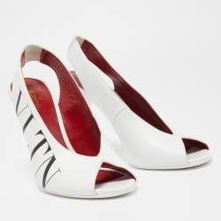 Pre Owned Valentino White Leather Slingback Open Toe Sandals Size 38.5