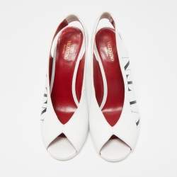 Pre Owned Valentino White Leather Slingback Open Toe Sandals Size 38.5