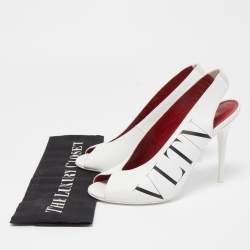 Pre Owned Valentino White Leather Slingback Open Toe Sandals Size 38.5