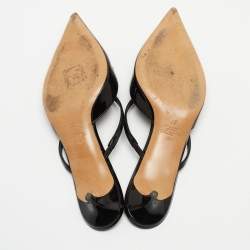 Pre Owned Valentino Black Patent Vlogo Mules Size 37