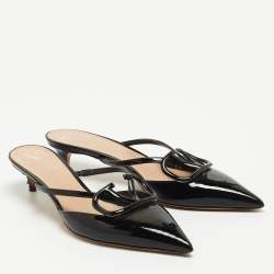 Pre Owned Valentino Black Patent Vlogo Mules Size 37