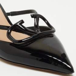 Pre Owned Valentino Black Patent Vlogo Mules Size 37