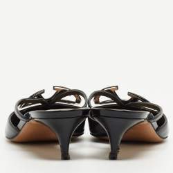 Pre Owned Valentino Black Patent Vlogo Mules Size 37