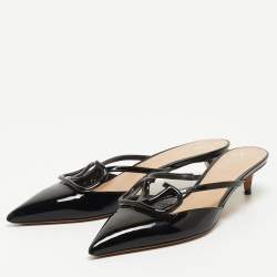 Pre Owned Valentino Black Patent Vlogo Mules Size 37