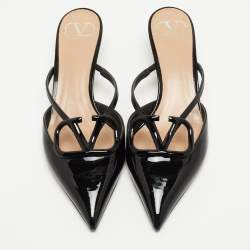 Pre Owned Valentino Black Patent Vlogo Mules Size 37