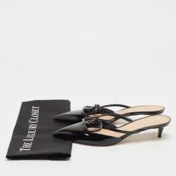 Pre Owned Valentino Black Patent Vlogo Mules Size 37