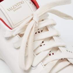 Pre Owned Valentino White Leather Escape V logo Sneakers Size 36