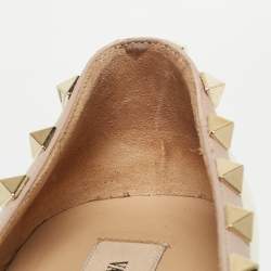 Pre Owned Valentino Cream Leather and Patent Rockstud Ballet Flats Size 38