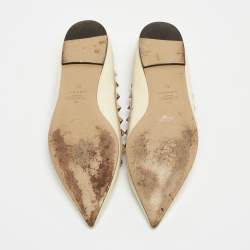 Pre Owned Valentino Cream Leather and Patent Rockstud Ballet Flats Size 38