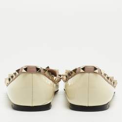 Pre Owned Valentino Cream Leather and Patent Rockstud Ballet Flats Size 38
