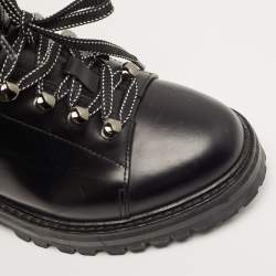 Pre Owned Valentino Black Leather Combat Boots Size 37