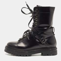 Pre Owned Valentino Black Leather Combat Boots Size 37