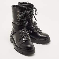 Pre Owned Valentino Black Leather Combat Boots Size 37