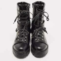 Pre Owned Valentino Black Leather Combat Boots Size 37
